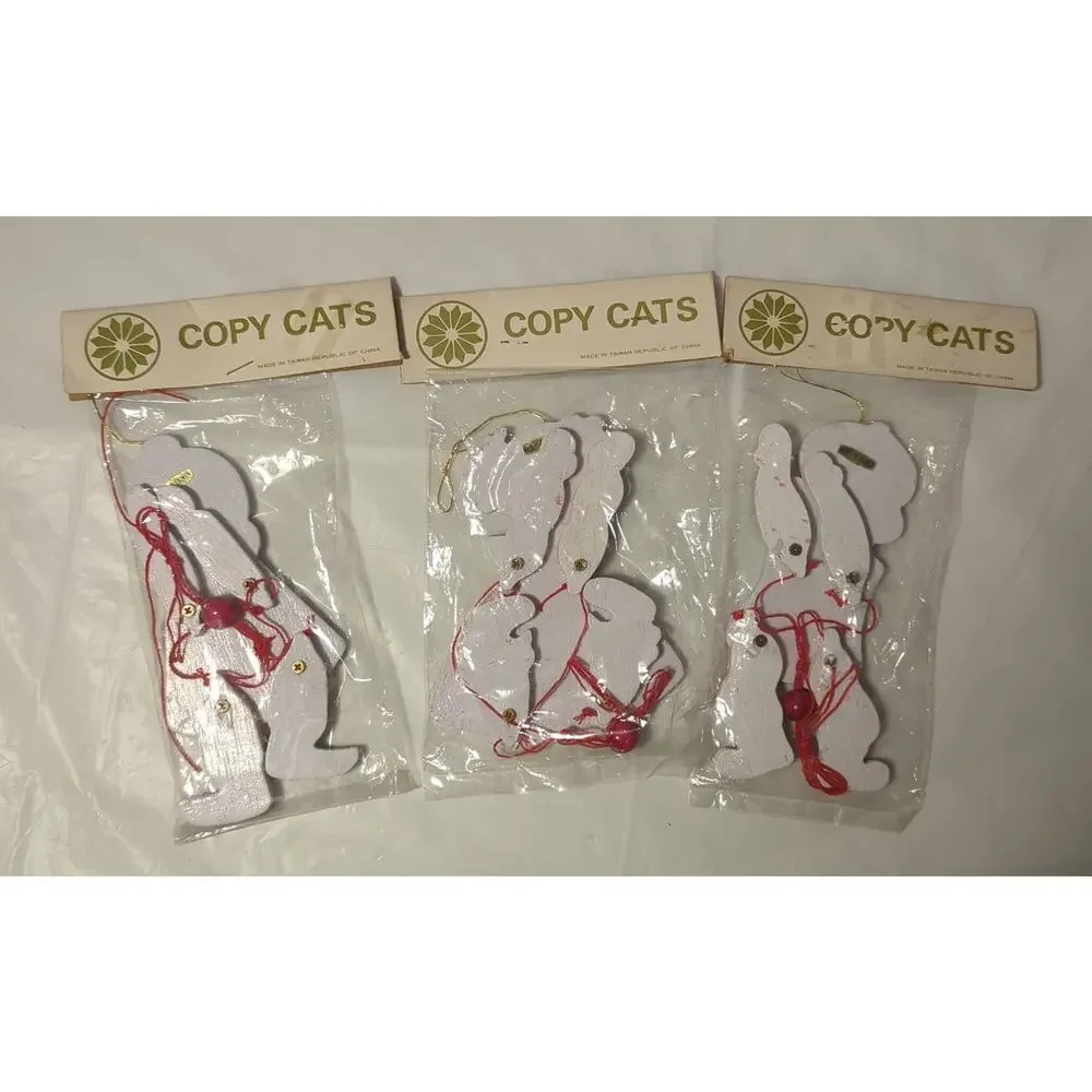 Vtg 70s Copy Cats Wooden Christmas Ornaments Lot 3 SEALED Moveable New Old Stock